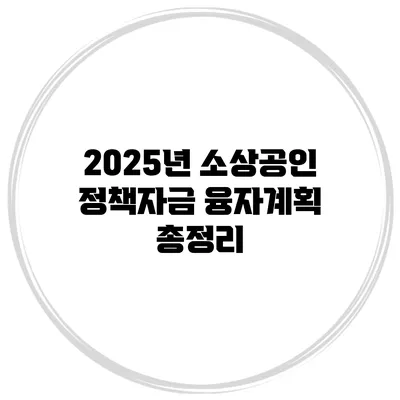 2025년 소상공인 정책자금 융자계획 총정리