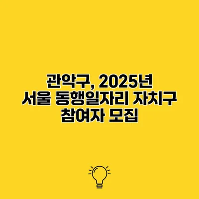 관악구, 2025년 서울 동행일자리 자치구 참여자 모집