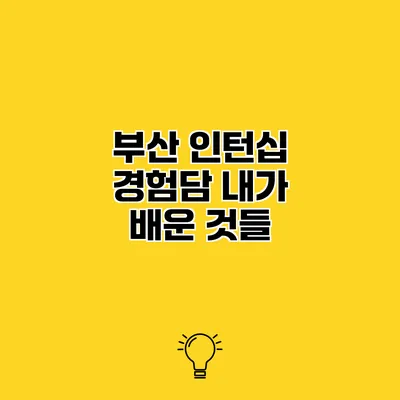 부산 인턴십 경험담 내가 배운 것들