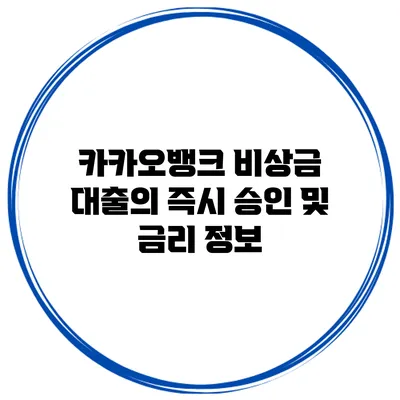 카카오뱅크 비상금 대출의 즉시 승인 및 금리 정보